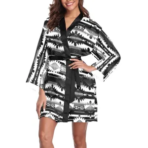 Okotoks Black and White Long Sleeve Satin Robe
