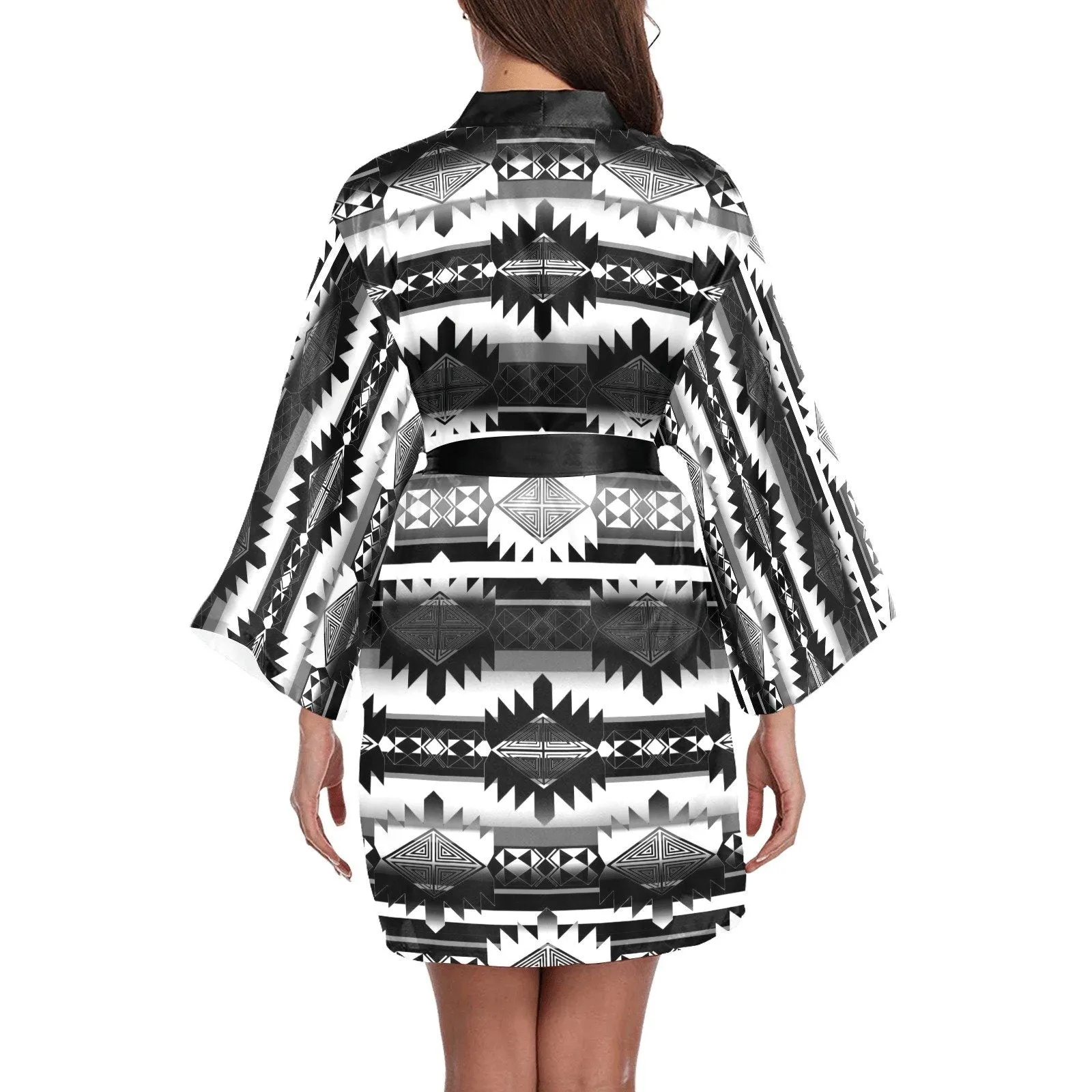 Okotoks Black and White Long Sleeve Satin Robe