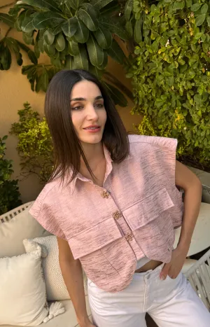 OVERSIZED Pockets Vest Metallic Pink