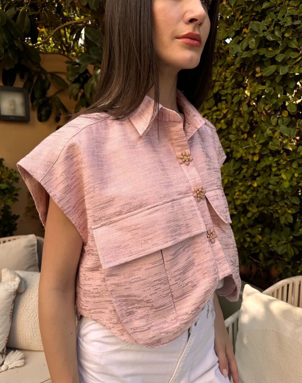 OVERSIZED Pockets Vest Metallic Pink
