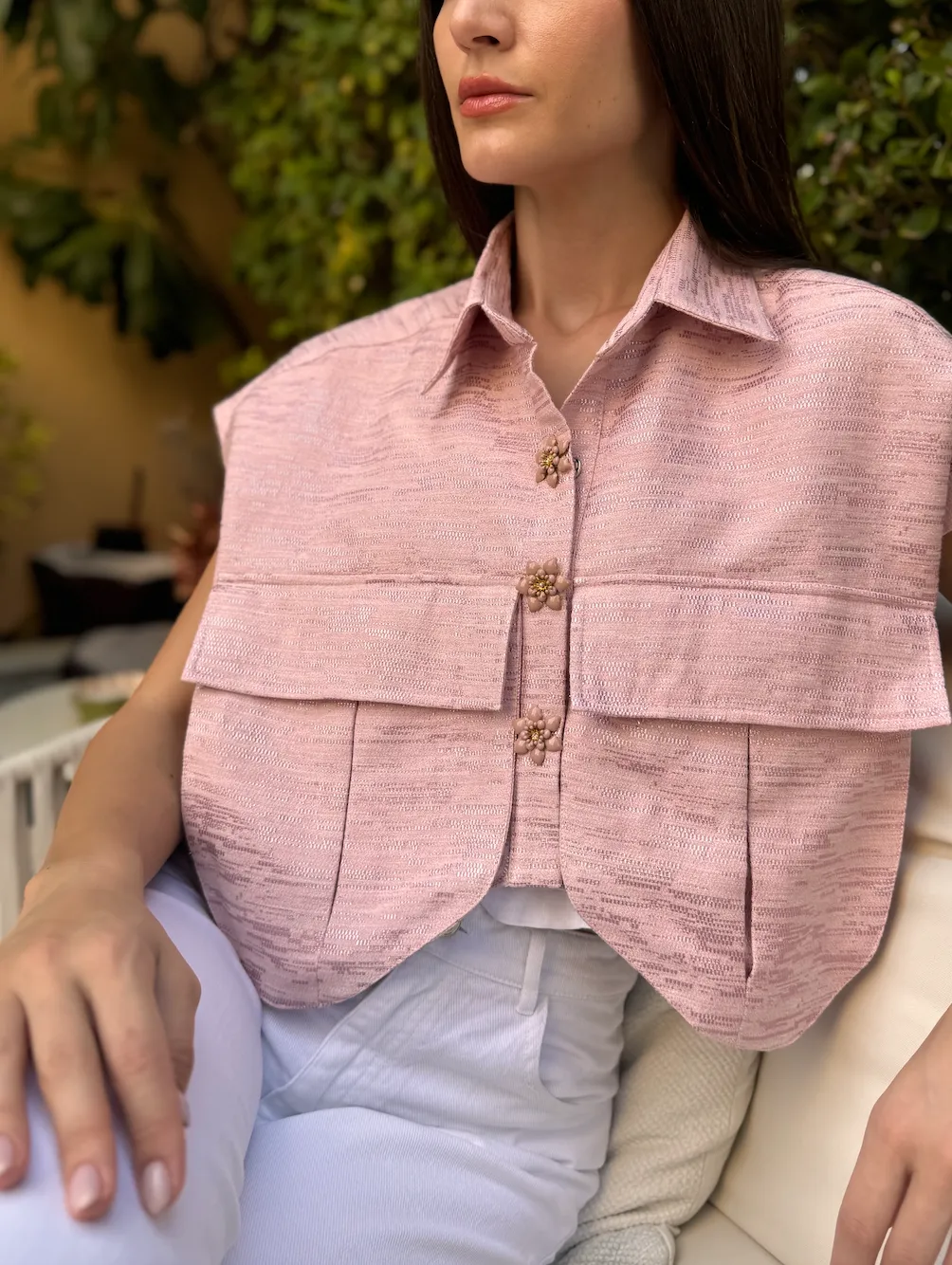 OVERSIZED Pockets Vest Metallic Pink