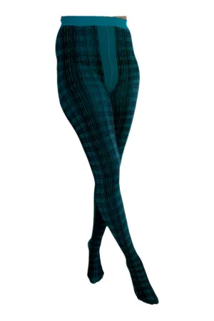 Pamela Mann - Printed Tartan Teal / Black Textured - Tights