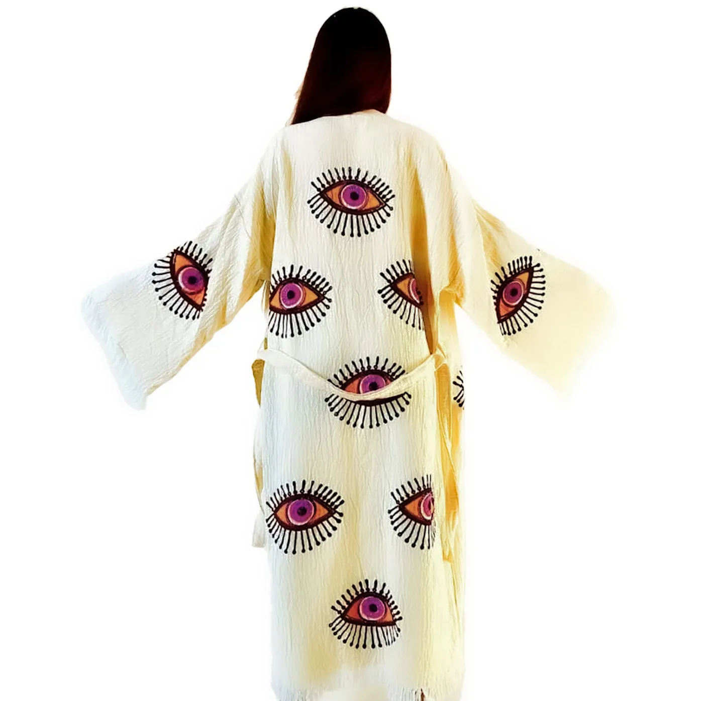Pestemal Kimono Bathrobe Hand Print Eye Design