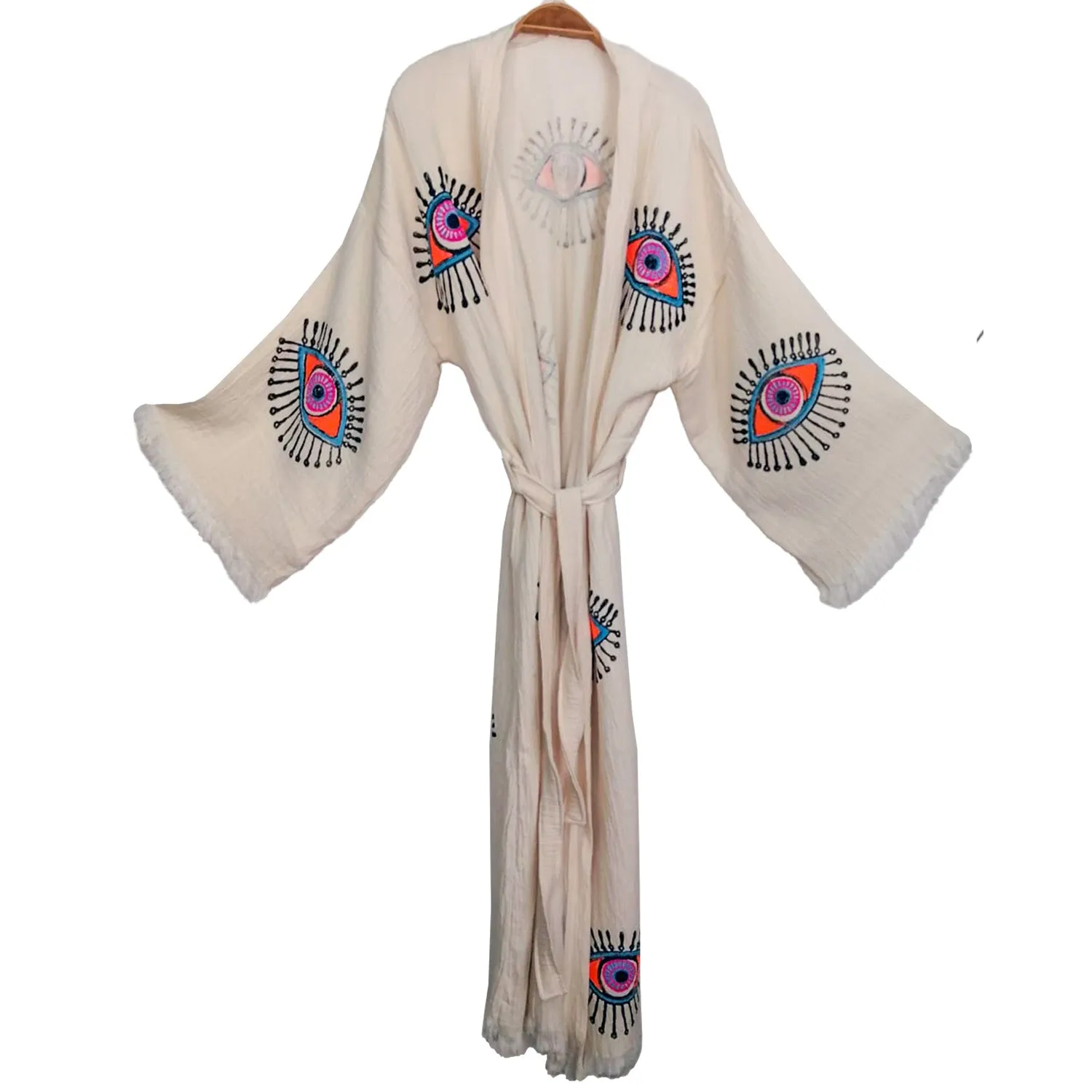 Pestemal Kimono Bathrobe Hand Print Eye Design
