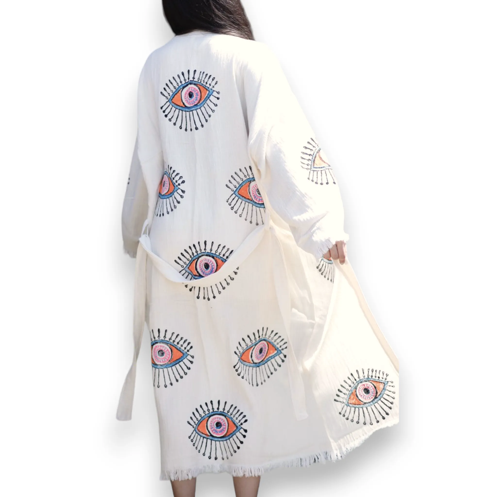 Pestemal Kimono Bathrobe Hand Print Eye Design
