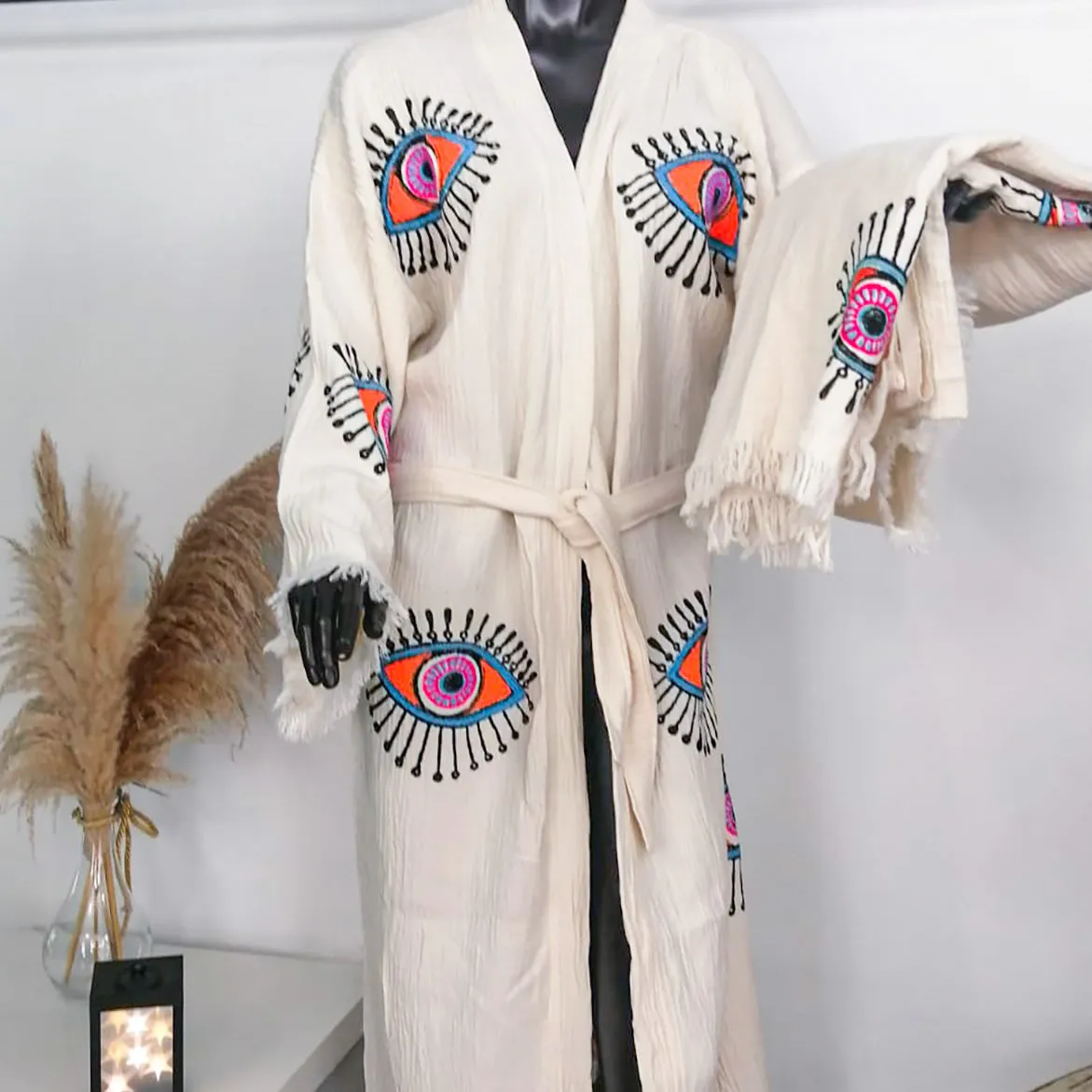 Pestemal Kimono Bathrobe Hand Print Eye Design