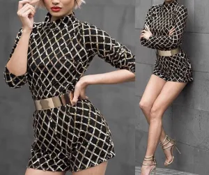 "Deposit" gold accent short romper