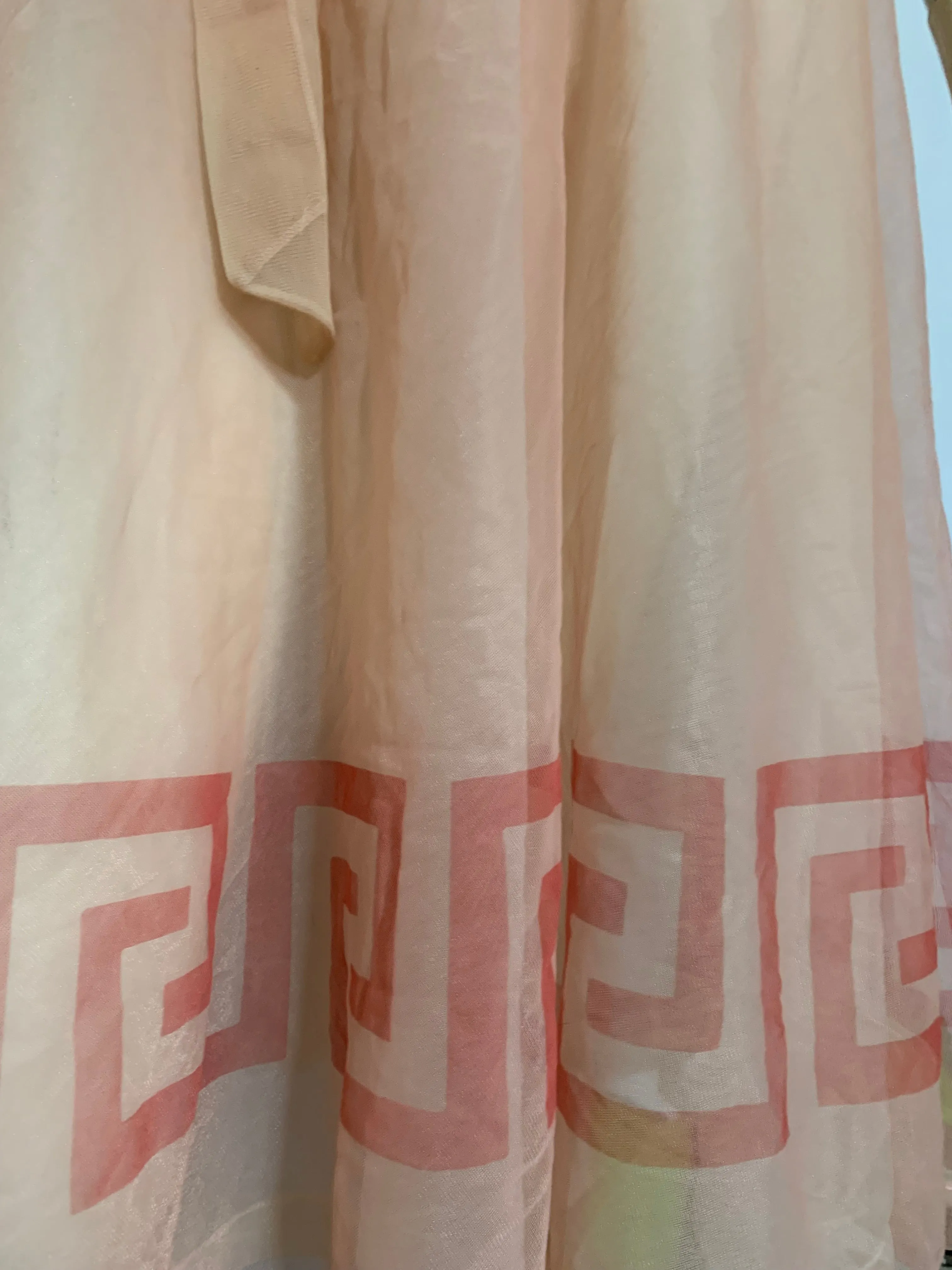 Rare Peach Chiffon Nightie with Greek Key Design circa 1950s