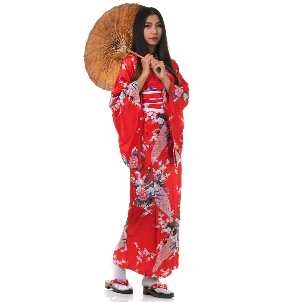 Red Japanese Geisha Style Kimono Dress Hana