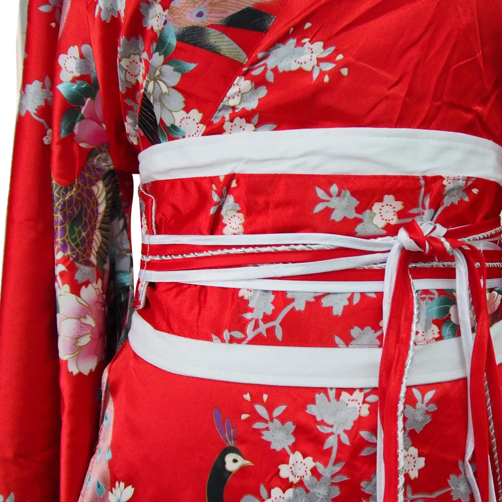Red Japanese Geisha Style Kimono Dress Hana