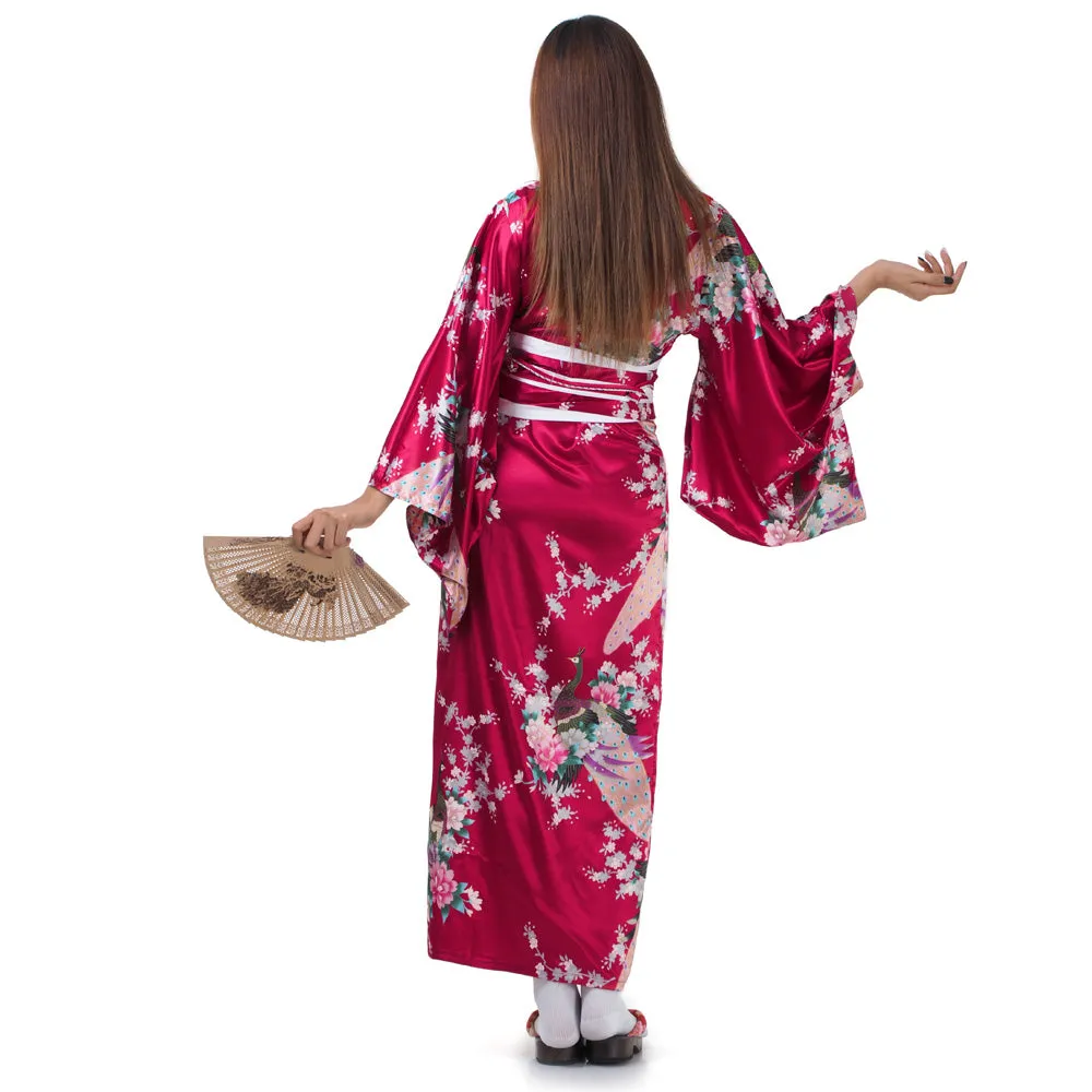 Red Japanese Geisha Style Kimono Dress Hana