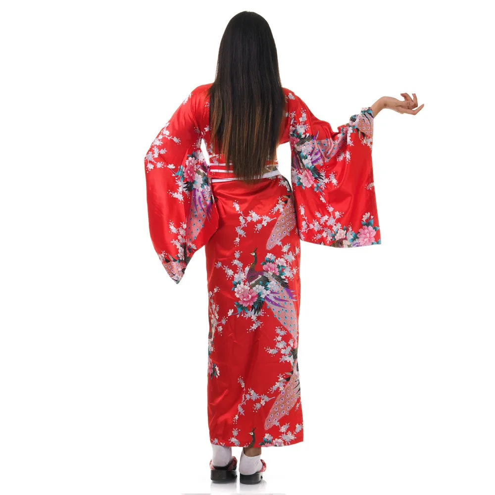 Red Japanese Geisha Style Kimono Dress Hana