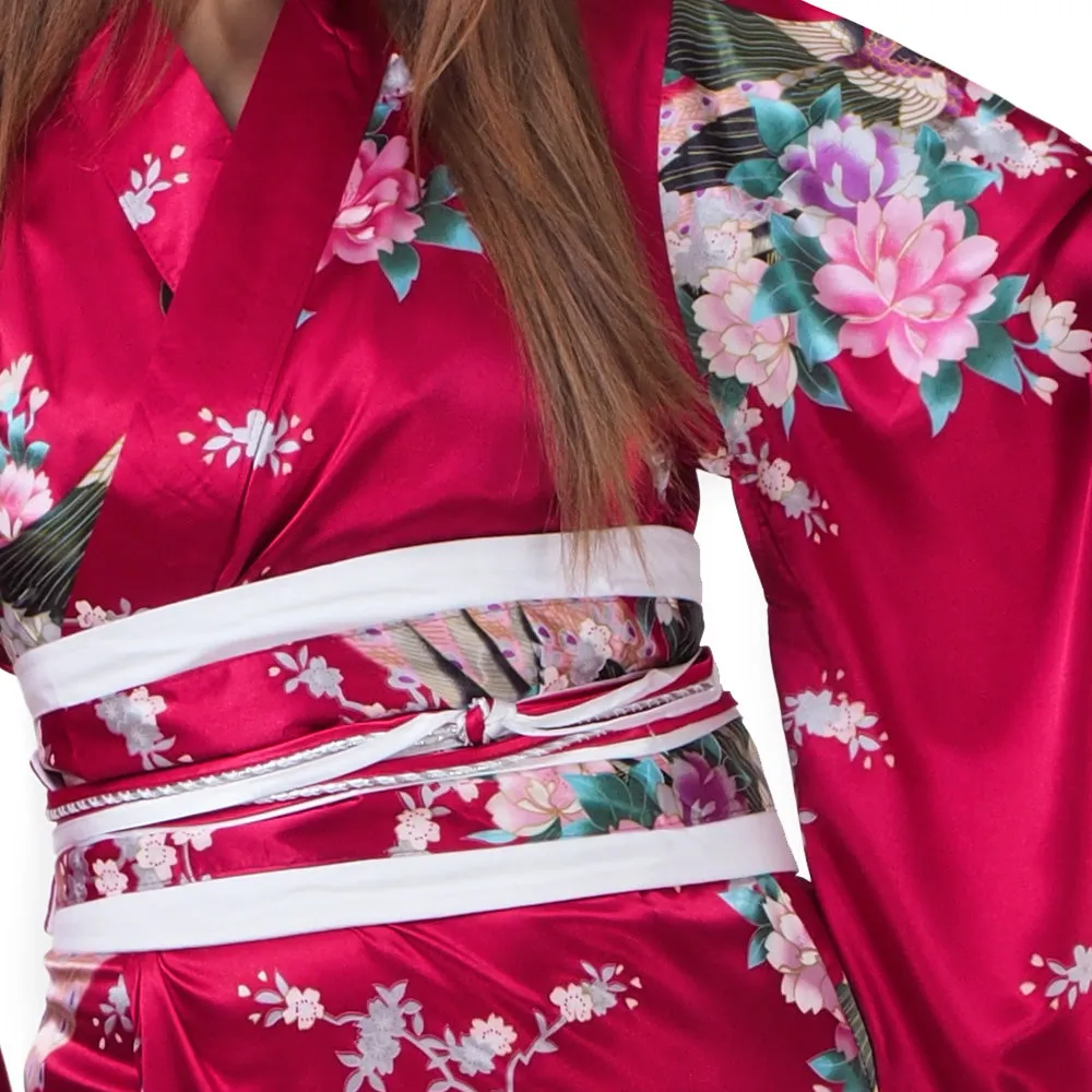 Red Japanese Geisha Style Kimono Dress Hana