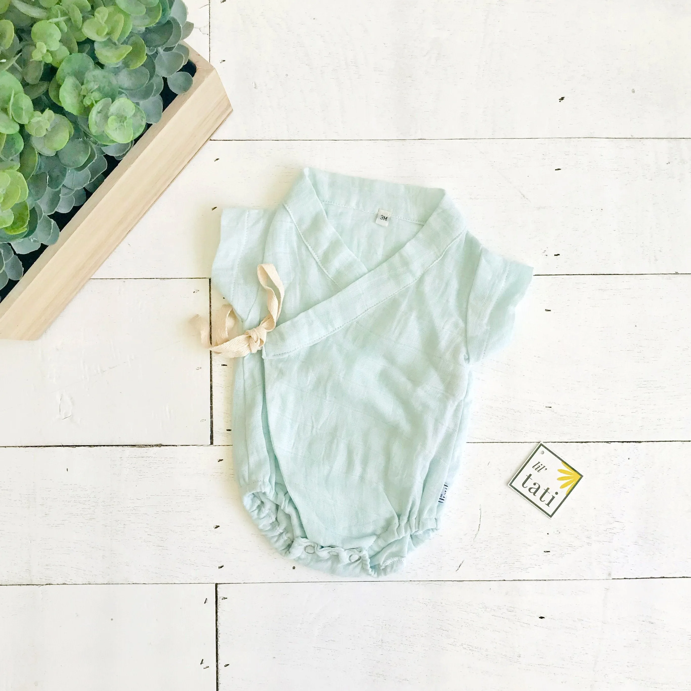 Sakura Kimono Onesie in Organic Muslin - Blue