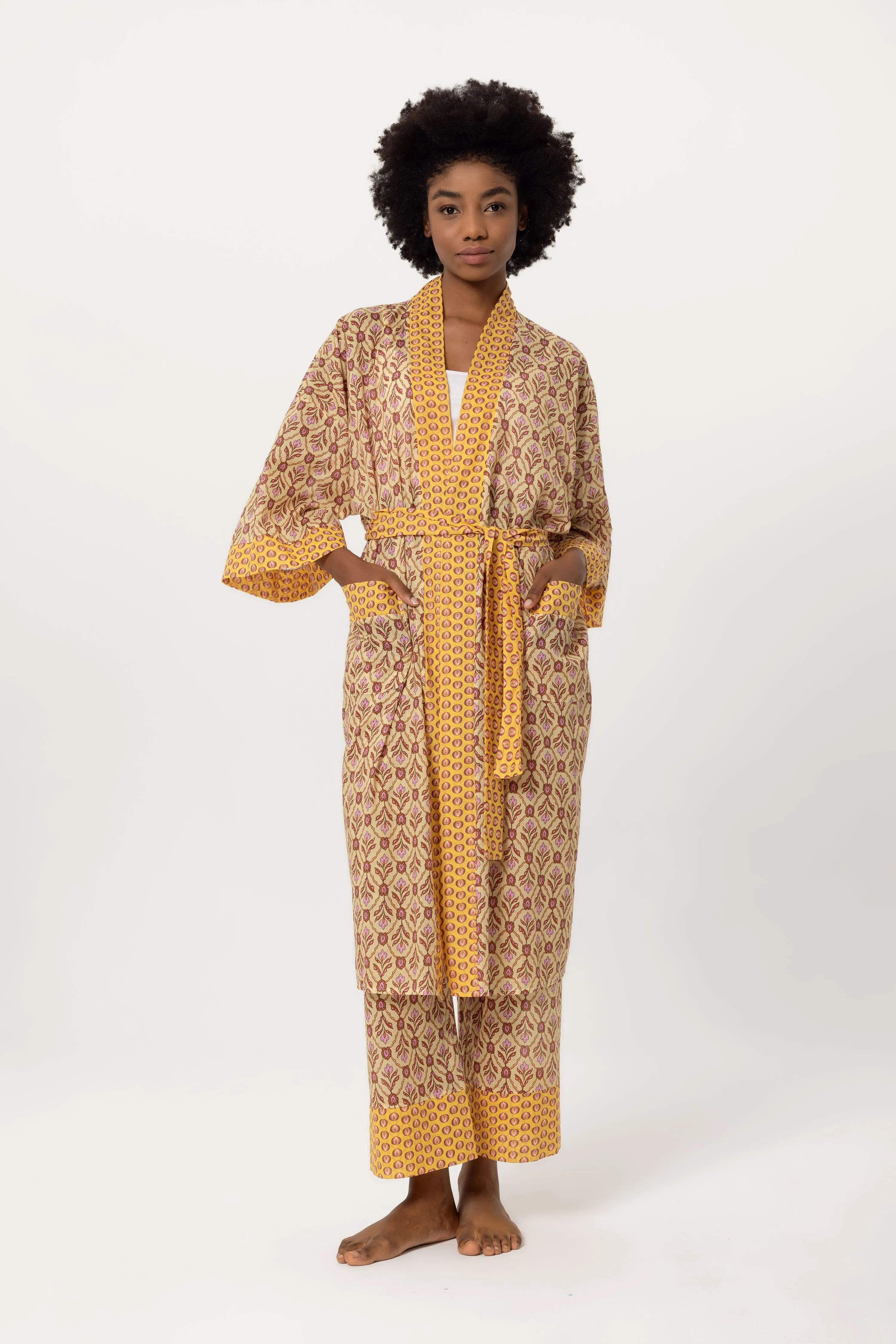 Sarı desenli Elissa Kimono
