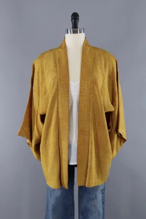 Silk Kimono Jacket / Golden Yellow Dotted Print