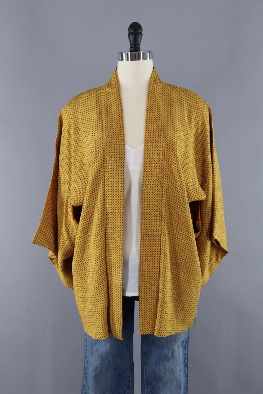 Silk Kimono Jacket / Golden Yellow Dotted Print