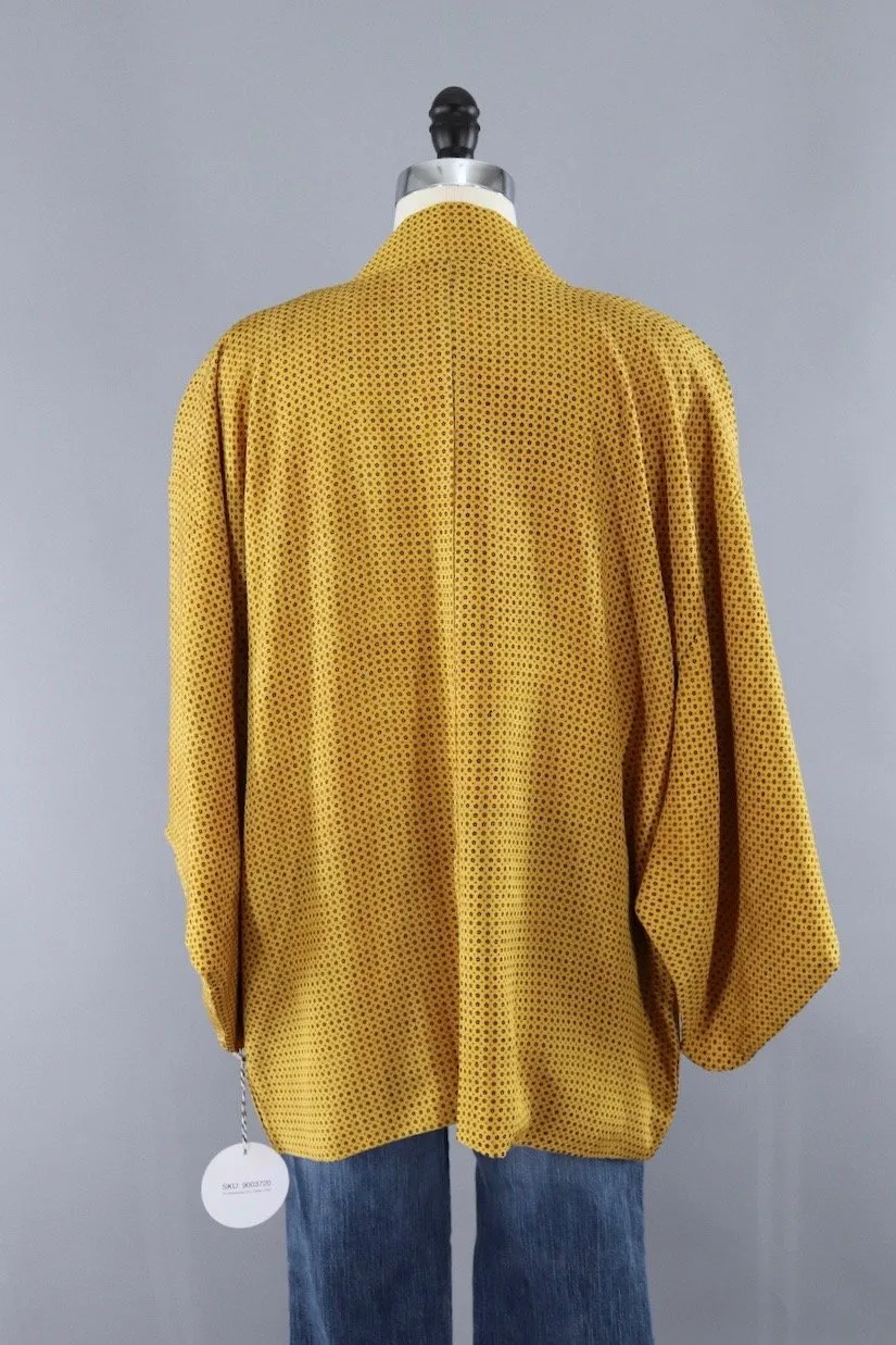 Silk Kimono Jacket / Golden Yellow Dotted Print