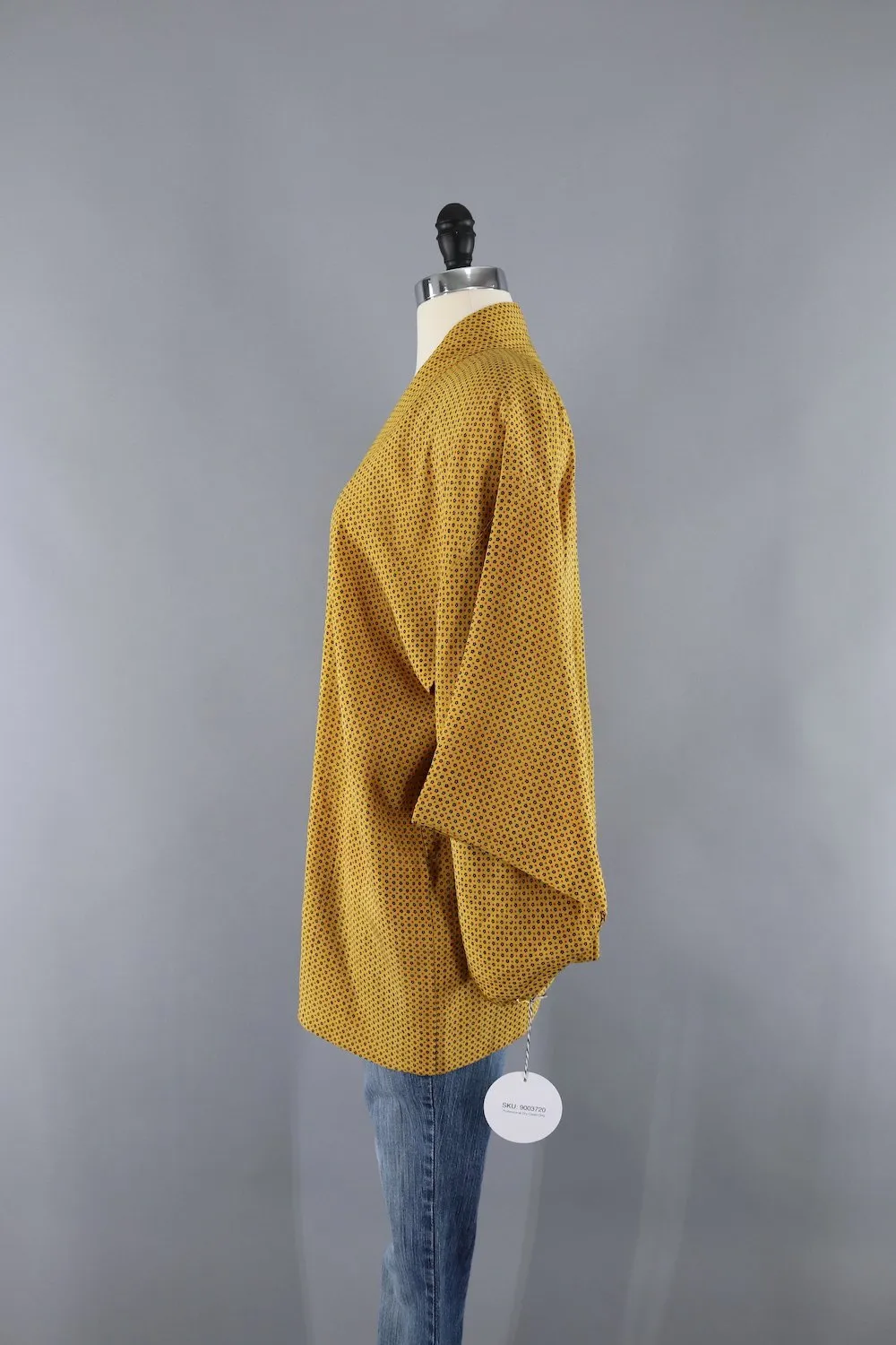 Silk Kimono Jacket / Golden Yellow Dotted Print