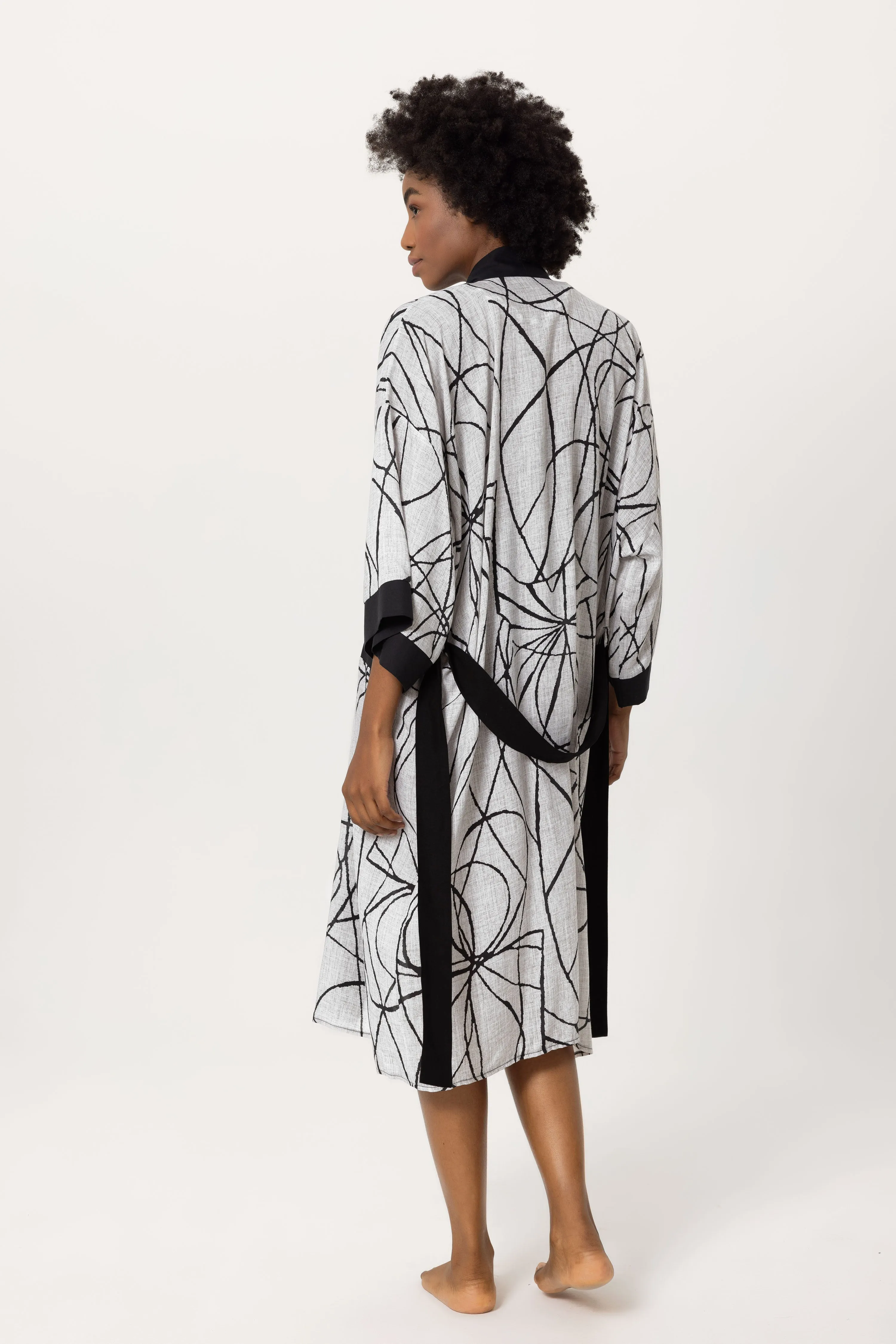 Siyah, bej iri desenli Elissa Kimono