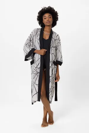 Siyah, bej iri desenli Elissa Kimono