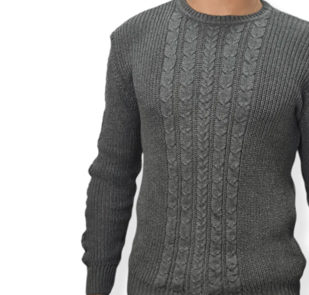 [Slim Fit] Men Round Collar Pullover JJ - Grey