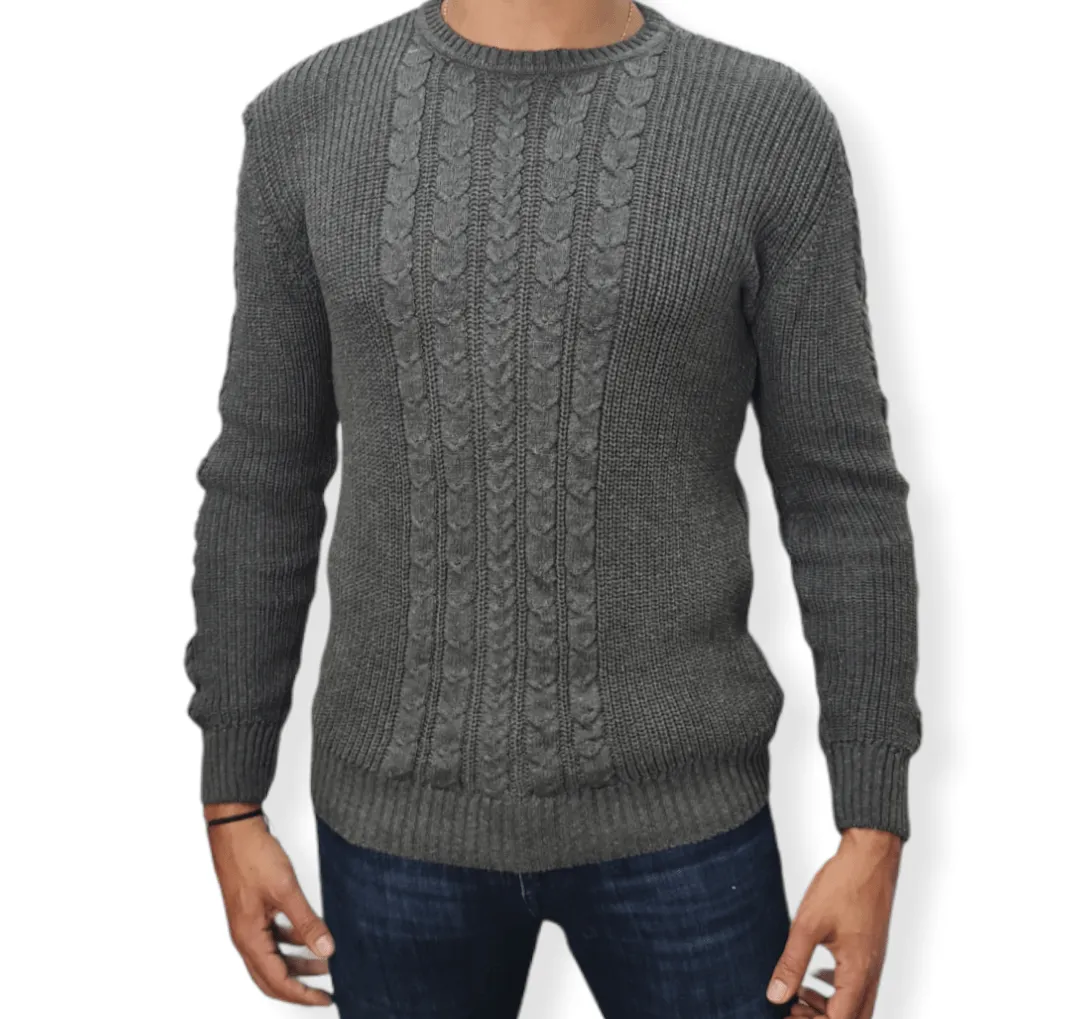 [Slim Fit] Men Round Collar Pullover JJ - Grey