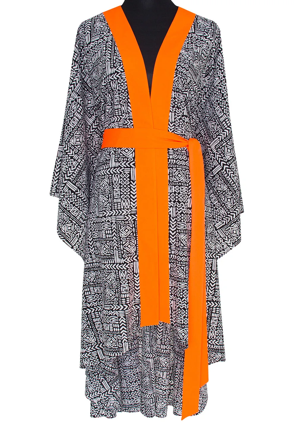 Tribal - Black Mayan Kimono Skull (Neon Orange)