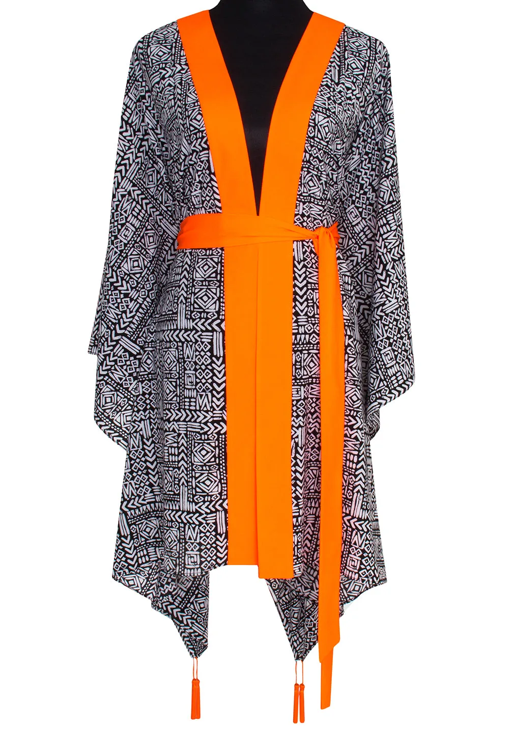 Tribal - Black Mayan Kimono Skull (Neon Orange)