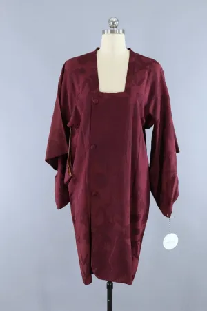 Vintage 1940s Silk Michiyuki Kimono Jacket Coat / Dark Maroon Red