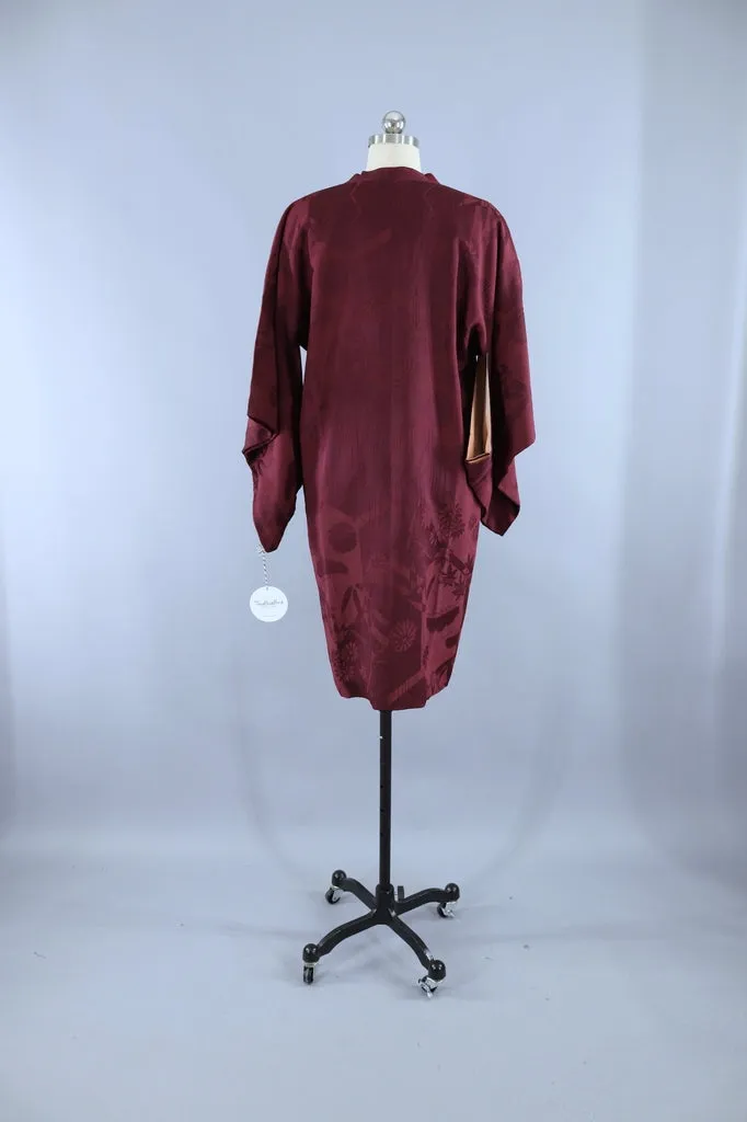 Vintage 1940s Silk Michiyuki Kimono Jacket Coat / Dark Maroon Red
