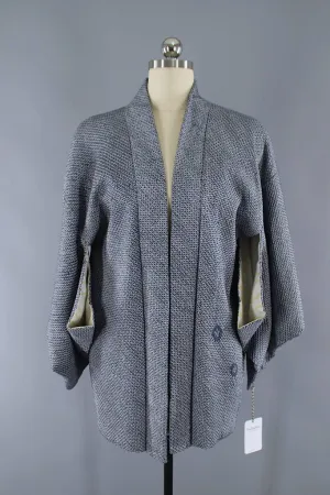 Vintage 1960s Silk Haori Kimono Jacket / Blue Grey Shibori