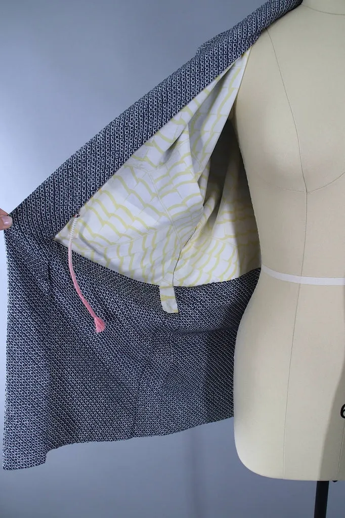 Vintage 1960s Silk Haori Kimono Jacket / Blue Grey Shibori