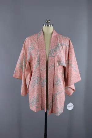 Vintage Cotton Kimono Cardigan - Pink and White Floral Print