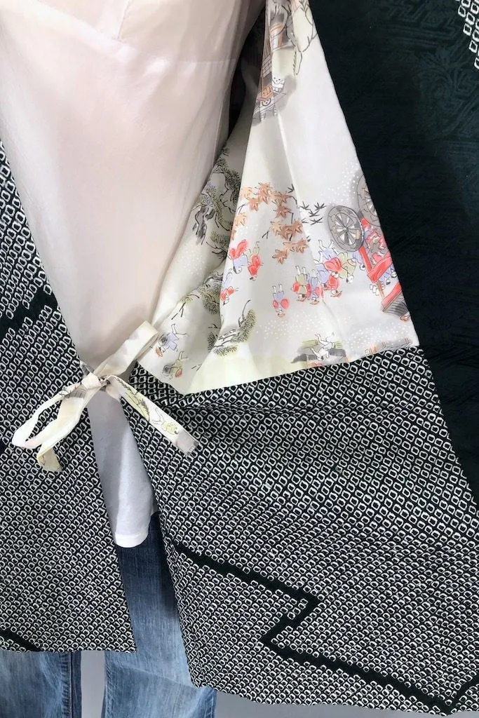 Vintage Green Shibori Silk Kimono Wrap Jacket