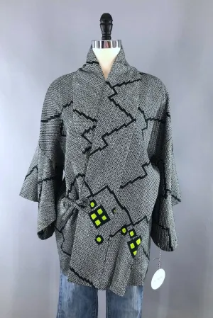 Vintage Green Shibori Silk Kimono Wrap Jacket