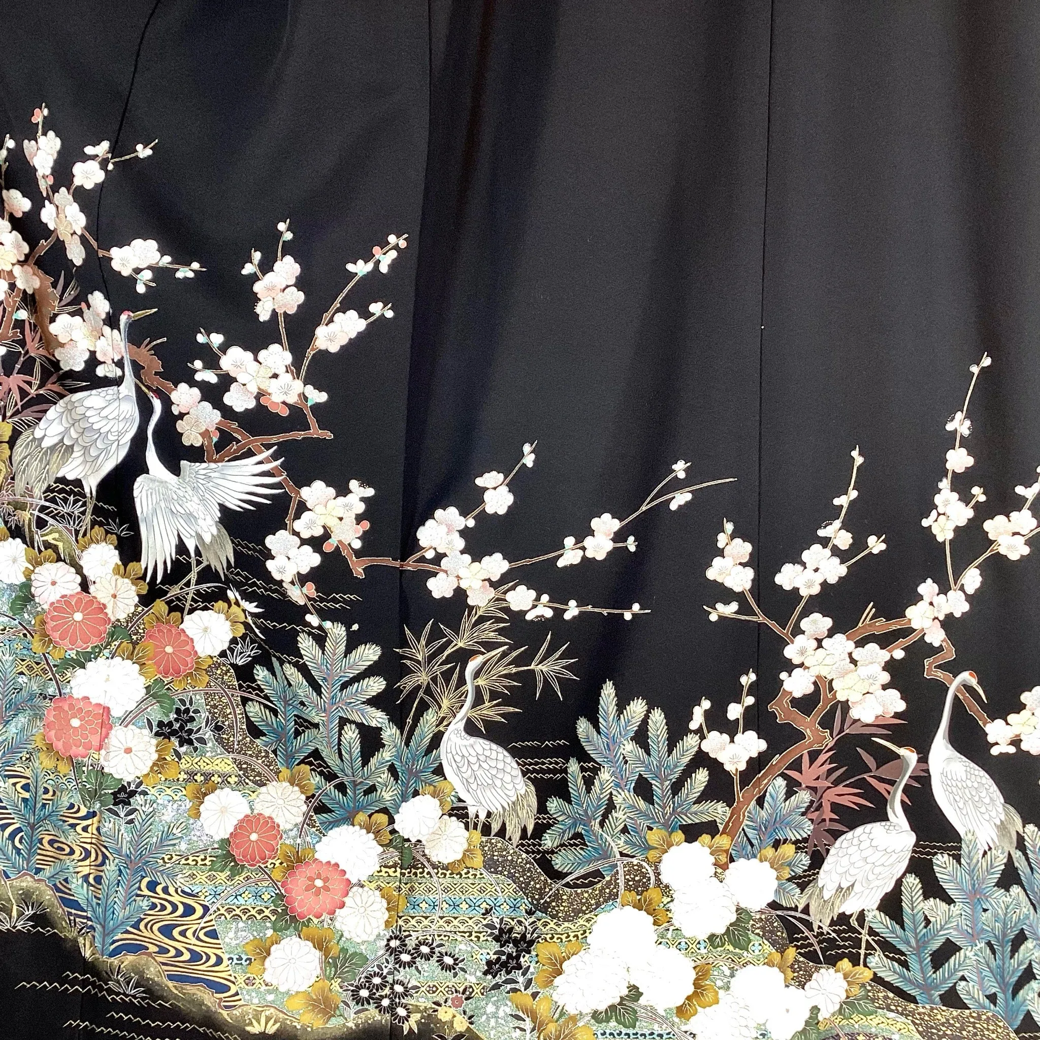 Vintage Kimono Tomesode Cranes