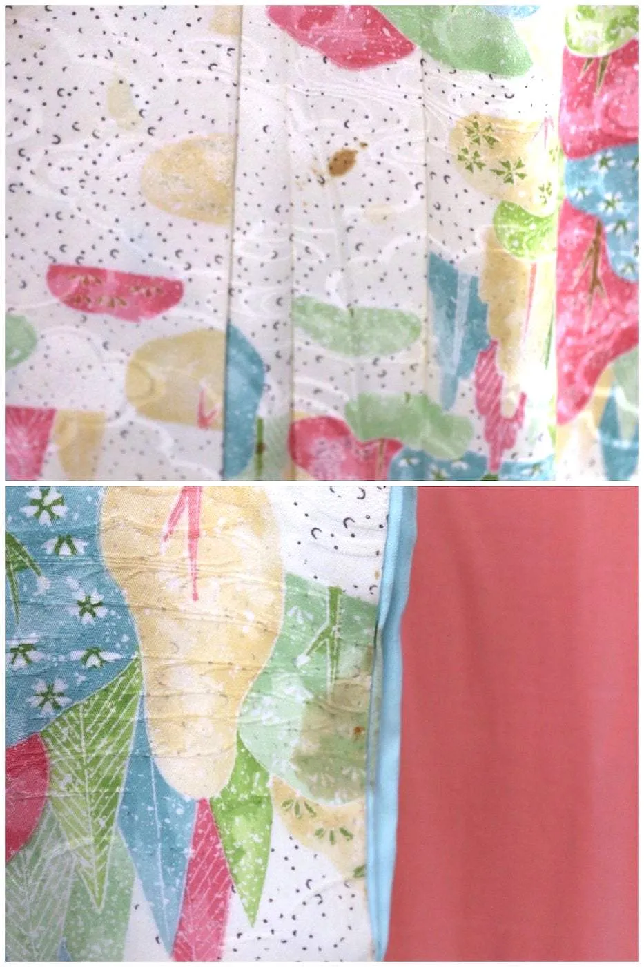 Vintage Pink & Green Trees Silk Kimono Robe