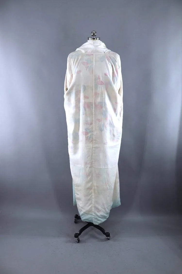 Vintage Pink & Green Trees Silk Kimono Robe