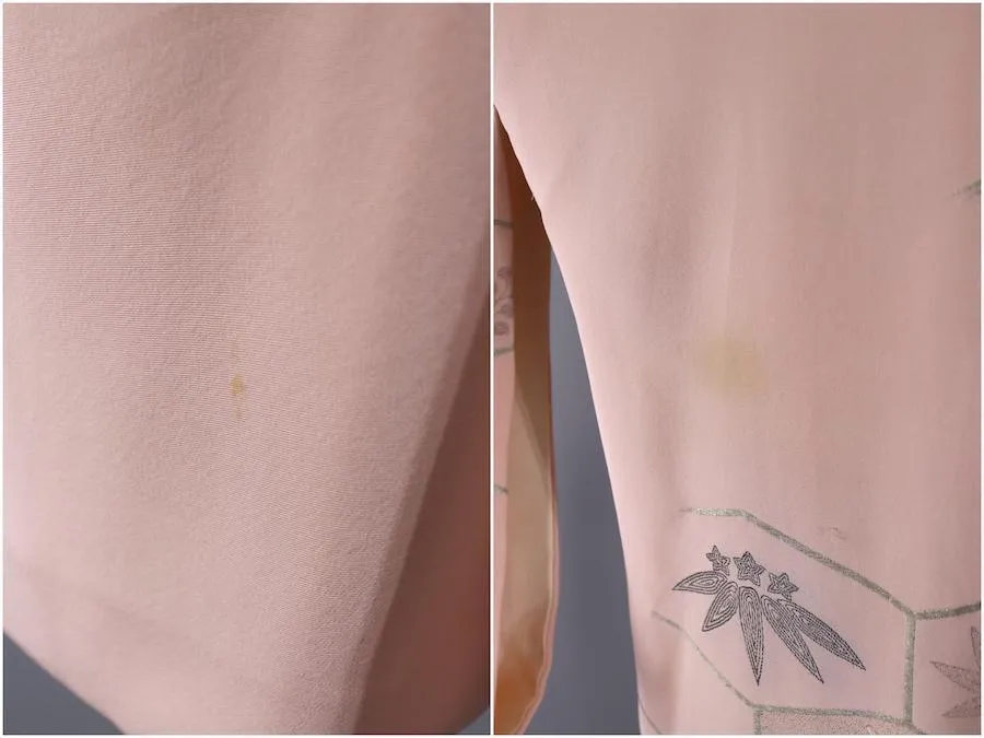 Vintage Silk Kimono Cardigan in Peach and Silver Embroidery
