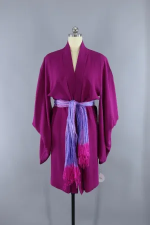 Vintage Silk Kimono Cardigan Jacket in Magenta Purple with Silk Sash