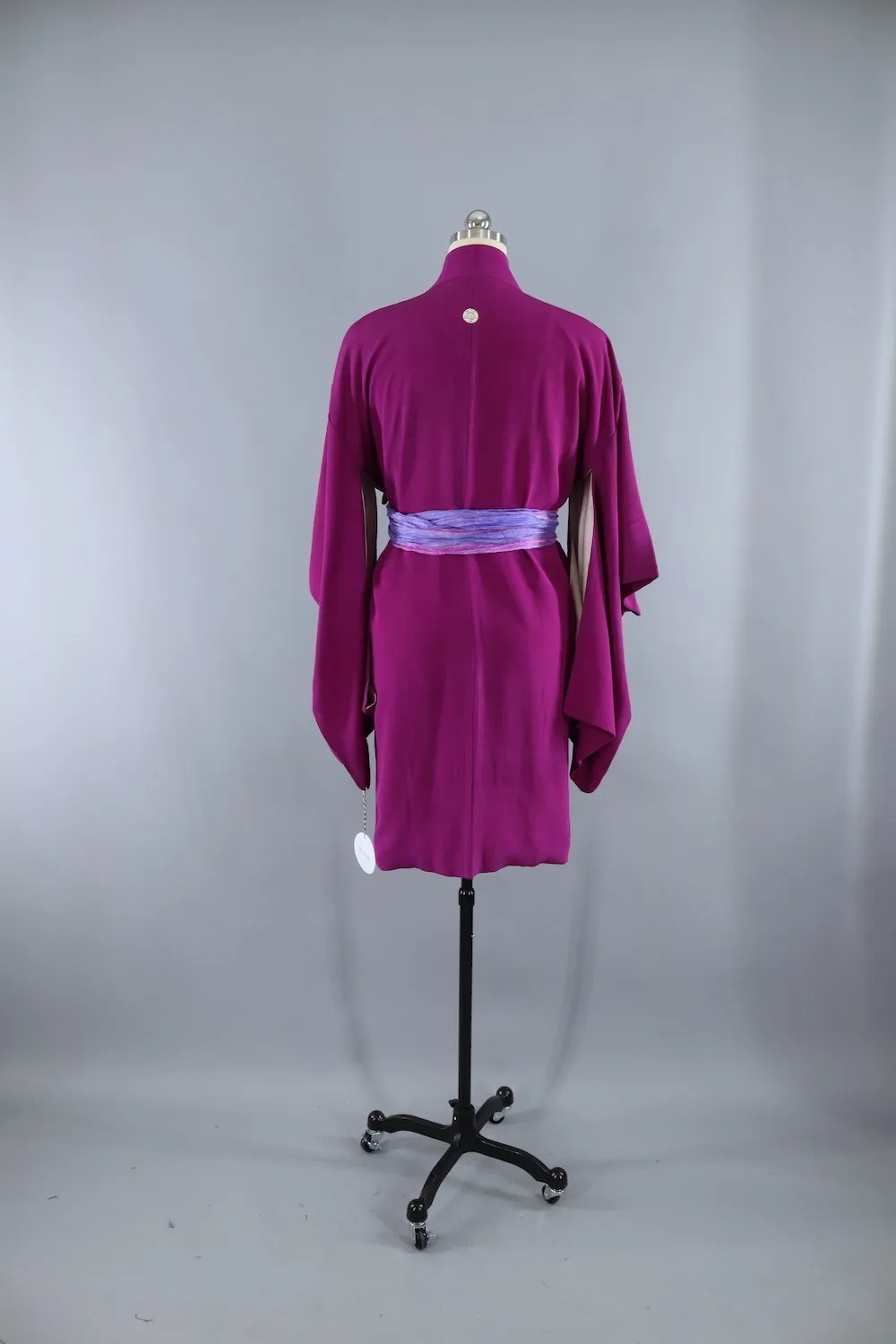 Vintage Silk Kimono Cardigan Jacket in Magenta Purple with Silk Sash