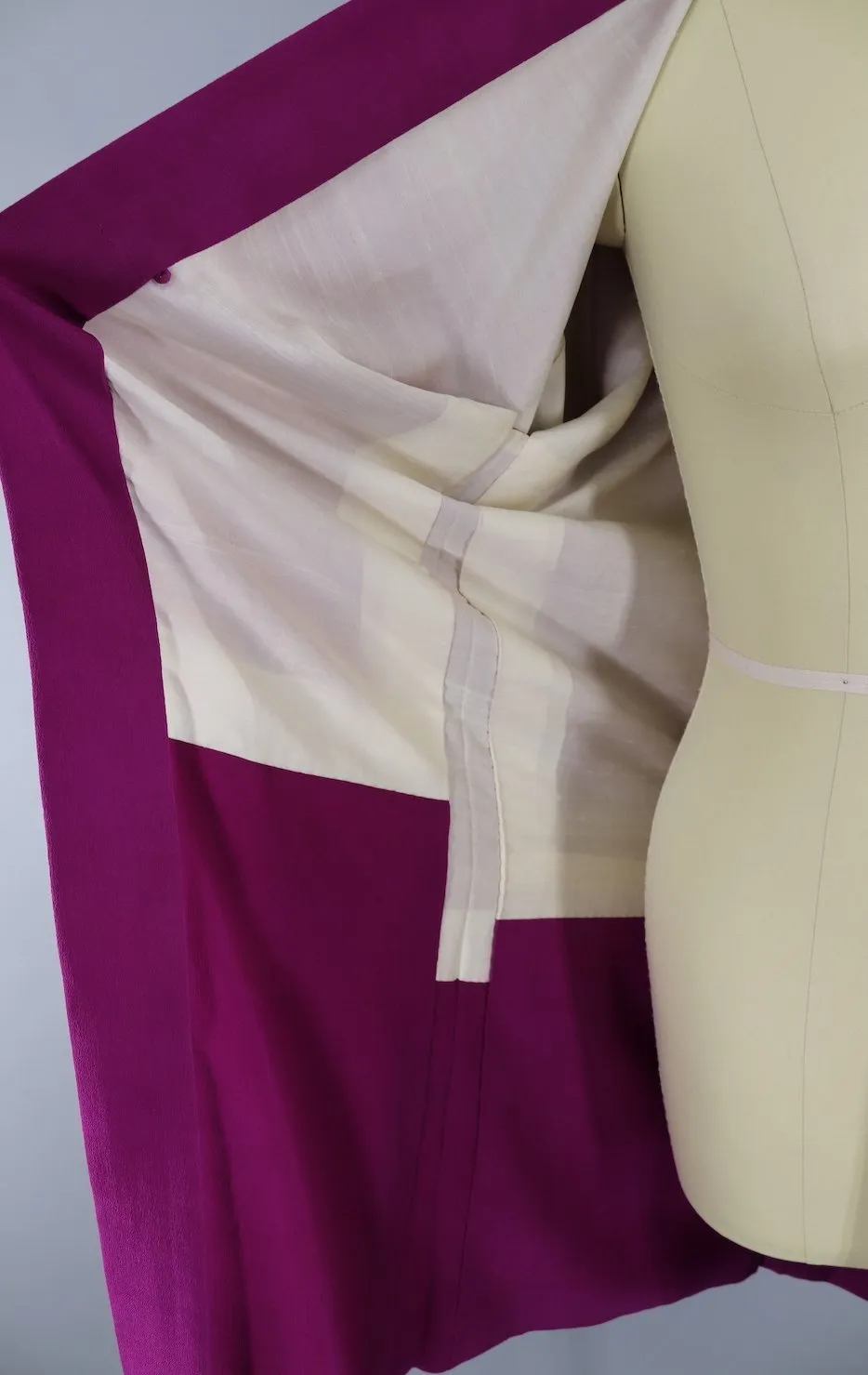 Vintage Silk Kimono Cardigan Jacket in Magenta Purple with Silk Sash