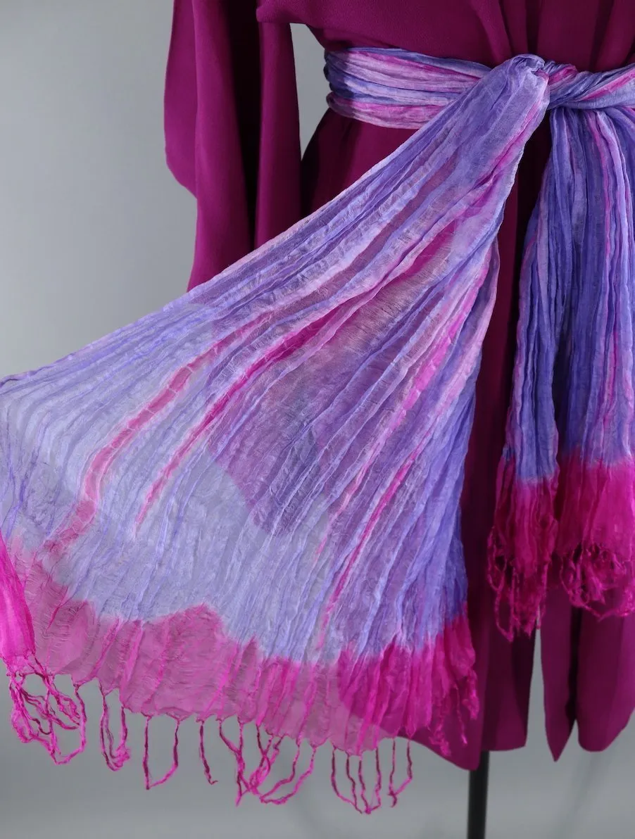 Vintage Silk Kimono Cardigan Jacket in Magenta Purple with Silk Sash