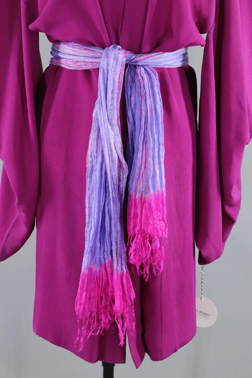Vintage Silk Kimono Cardigan Jacket in Magenta Purple with Silk Sash