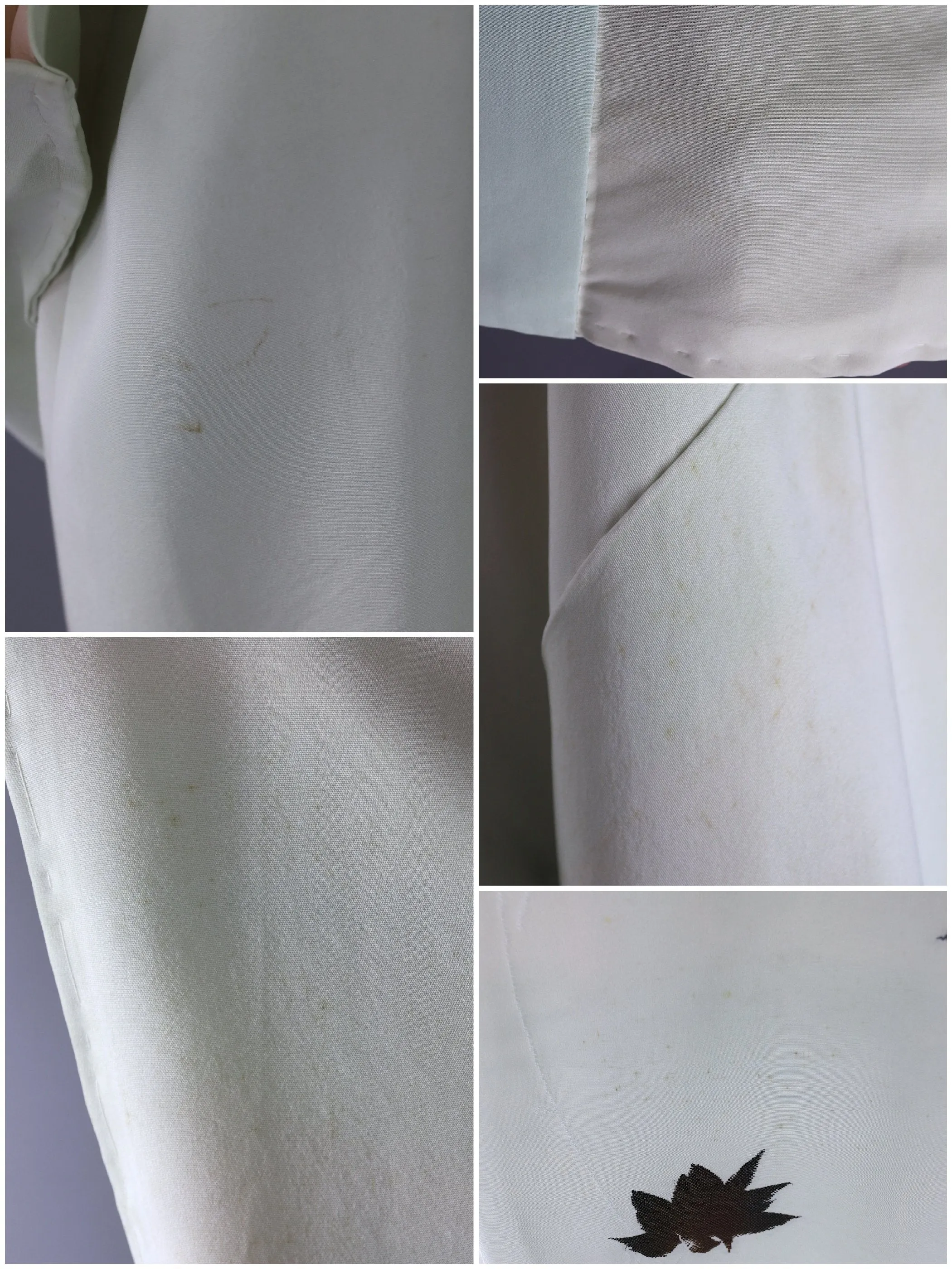 Vintage Silk Kimono Cardigan Jacket / Pale Green Bronze Leaves