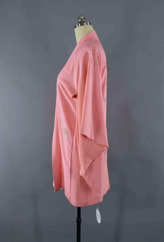 Vintage Silk Kimono Cardigan Jacket / Pink Flowers