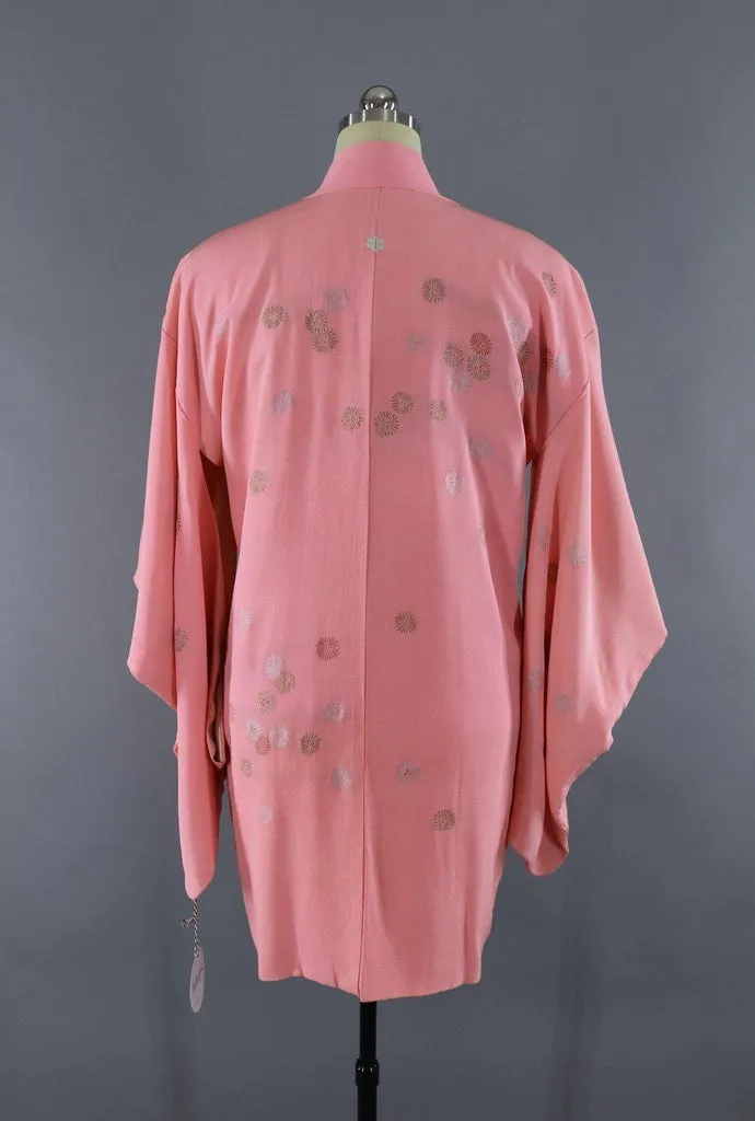 Vintage Silk Kimono Cardigan Jacket / Pink Flowers