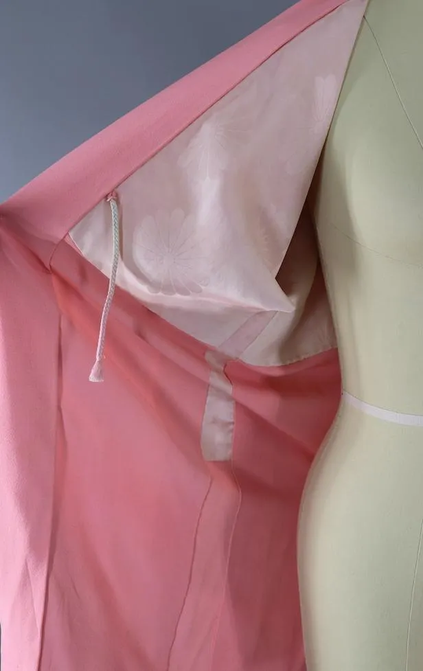 Vintage Silk Kimono Cardigan Jacket / Pink Flowers