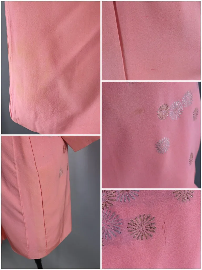 Vintage Silk Kimono Cardigan Jacket / Pink Flowers